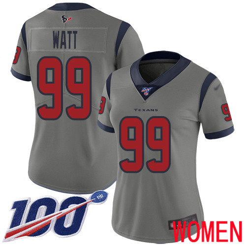 Houston Texans Limited Gray Women J J  Watt Jersey NFL Football #99 100th Season Inverted Legend